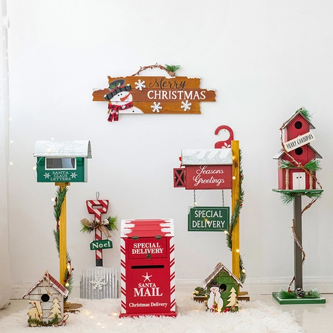 Adornos Decorativos De Buzón Y Casita De Pájaros De Navidad Buzón De Madera De Papá Noel Con Luces LED Para Jardín Exterior Estilo Granja Rústica