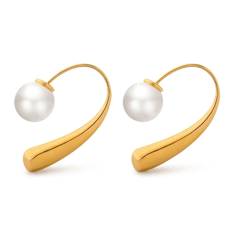 Orecchini A Gancio A Goccia A Forma Di U Vintage Francese Per Donna Acciaio Al Titanio Placcato Oro 18K Perla Artificial Elegante