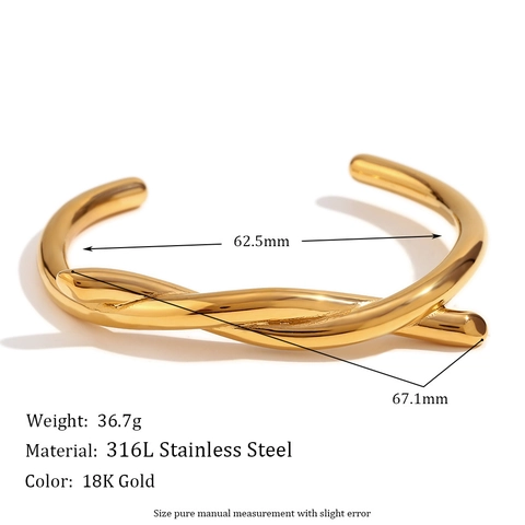 Gedraaide Knoop Open Manchet Armband 18K Verguld Roestvrij Staal Minimalistische Geometrische Bangle Voor Dames Mode