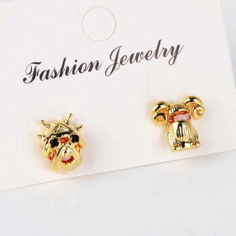 Boucles D'oreilles Asymétriques Animaux Laiton Plaqué Or Mouton Bouledogue Personnage Dessin Animé Bijoux Pour Femmes