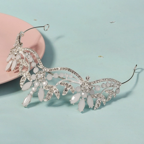 Elegant Bridal Crown Tiara Rhinestone Alloy Opal Resin Wedding Birthday Party Vintage Princess Hair Accessories For Women