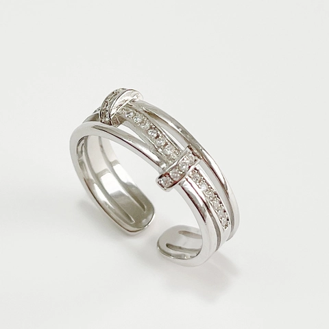 925 Sterling Silver Ring Adjustable Multi Layer Intertwined Cross Design With Cubic Zircon Minimalist Elegant Accessory