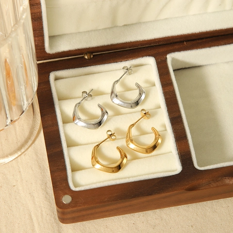 Geometrische C-Vorm Hoop Oorbellen 18K Verguld Roestvrij Staal Onregelmatige Minimalistische Mode Voor Dames