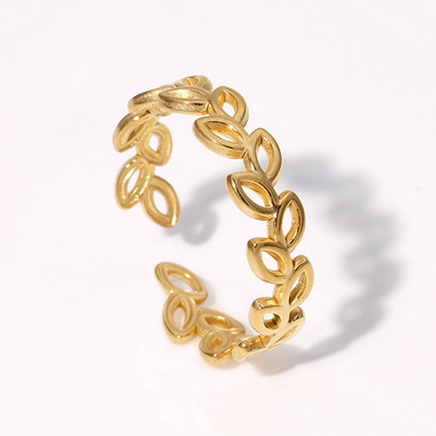 Anillo Abierto De Acero Inoxidable Con Hoja De Olivo Calada Ajustable Joyería Minimalista Para Mujer