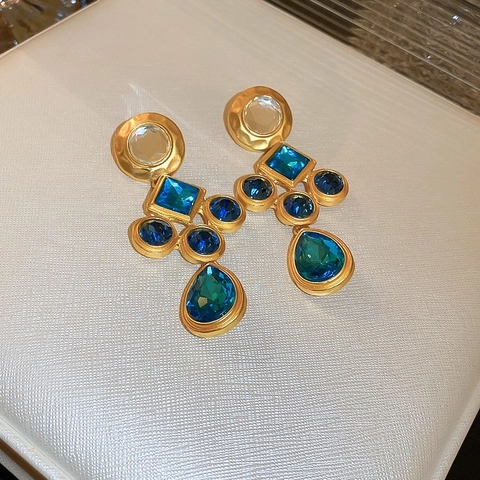 Vintage Metall Strass Geometrisch Ohrringe Französisch Luxus Kristall Ohrstecker Für Damen Party Schmuck