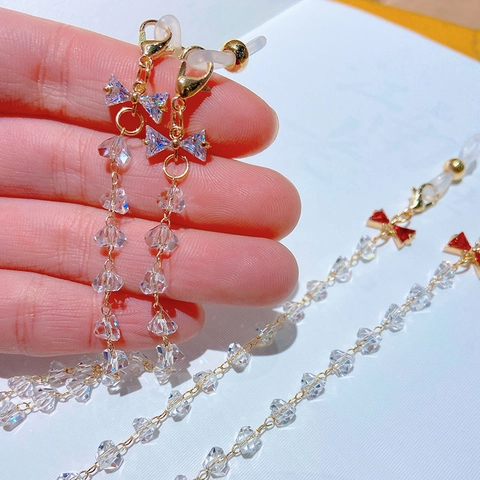 Faux Crystal Glasses Chain Mask Lanyard Alloy Bowknot Zircon Eyewear Strap Anti-Lost Multi-Purpose Decorative Holder