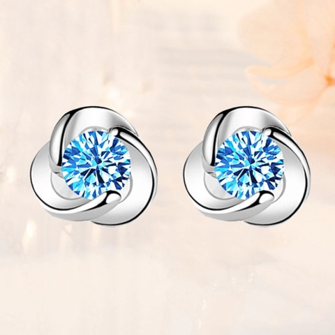Spiral Clover Stud Earrings Fine Silver Zircon Flower Design Elegant Jewelry For Women Fashion Accessory Daily Gift
