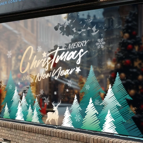 Christmas Window Stickers Static Cling PVC Reusable Snowflake Tree Deer Decals Double Sided Festive Shop Home Glass Decoration