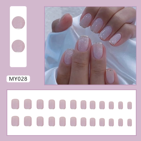 Cat Eye Plaknagels Kort Rond Roze Paars Shimmer Zilver French Tip Kunstnagels Voor Dames Meisjes ABS Plastic