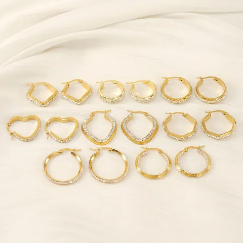 Orecchini A Cerchio In Acciaio Inossidabile Placcato Oro 18K Per Donna Con Zircone Strass Chiave Greca Cuore Regalo