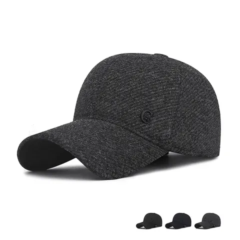 Heren Winter Honkbalpet Met Oorkleppen Pluche Voering Woltextuur Warm Winddicht Verstelbare Casual Outdoor Pet