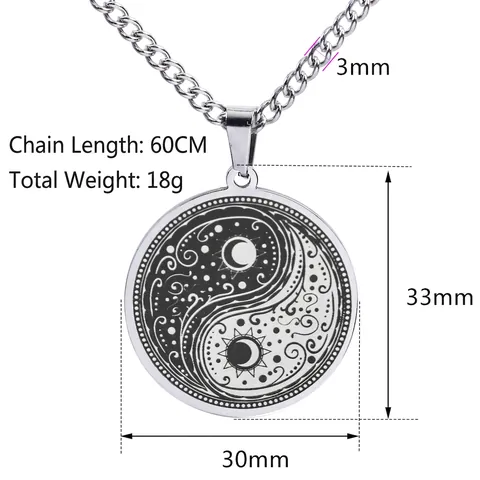 Collar Con Colgante De Yin Yang Tai Chi De Acero Inoxidable Estilo Étnico Retro Joyas Celestiales Sol Luna Para Hombre Mujer