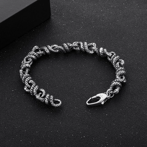 Double Snake Bracelet 316L Stainless Steel Antique Silver Snake Scale Texture Punk Gothic Hip Hop Men Jewelry Accessory
