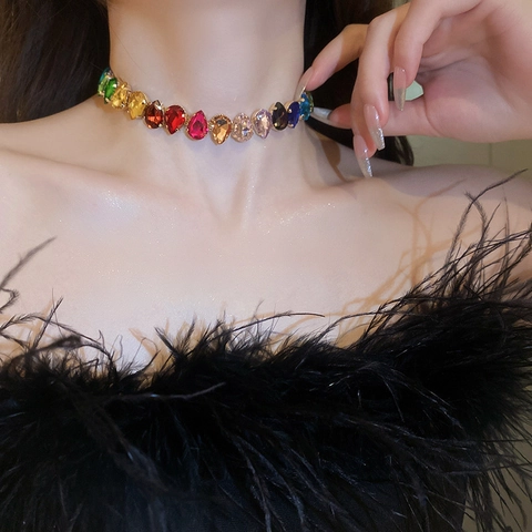 Collier Choker De Luxe En Strass Goutte D'eau Pour Femmes Cuivre Cristal Taille Poire Bijoux De Fête