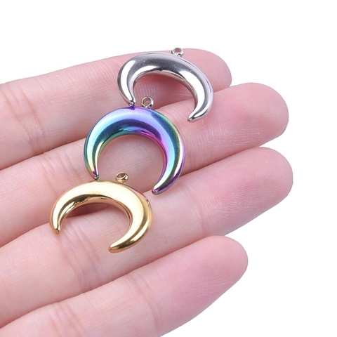 Crescent Moon Pendant Stainless Steel Polished Charm DIY Jewelry Making Accessory For Necklace Bracelet Retro Style