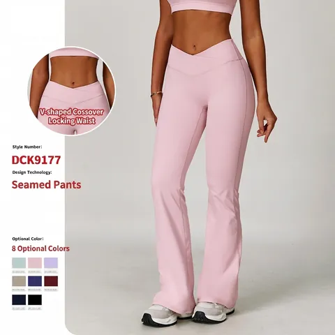 Yoga Schlaghose Damen Hoher Bund V-Kreuz Taille Nylon Spandex Fitness Leggings Bootcut Sporthose Training