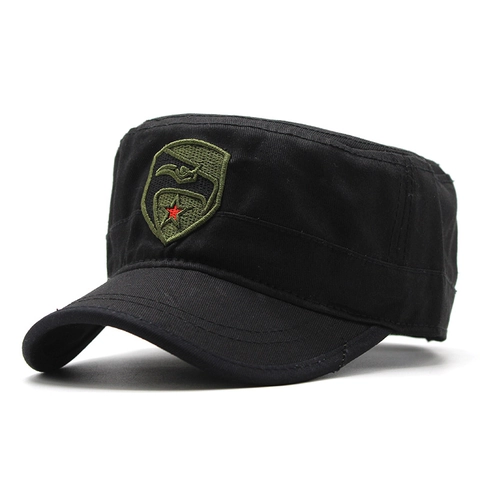 Men Cotton Cadet Cap Military Hat With Embroidered Eagle Star Patch Adjustable Tactical Outdoor Patrol Vintage