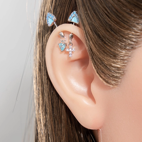 Titanium Steel Navel Rings Heart Cross Dangle Zirconia Cat Ear Cartilage Piercing Body Jewelry For Women