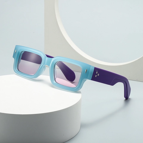 Square Sunglasses Retro Thick PC Frame UV400 Protection Vintage Rectangle Shades With Metal Rivets For Women Men