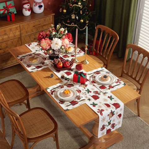 Christmas Table Runner And Placemats Polyester Cotton Digital Print Festive Reindeer Tree Patterns Holiday Dinner Decor