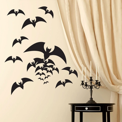 Pegatina de Pared de Murciélago Negro de Halloween PVC Removible DIY Silueta de Murciélago Para Fiesta Hogar Ventana Decoración