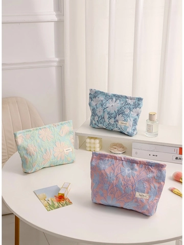 Neceser De Maquillaje Jacquard Floral Gran Capacidad Bolsa De Almacenamiento Cosmético Viaje Organizador Lona Mujeres Estuche