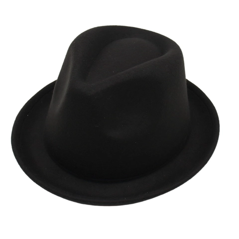 Classic Fedora Hat Faux Wool Felt Short Brim Curled Edge British Vintage Jazz Cap For Men Women Solid Color Casual
