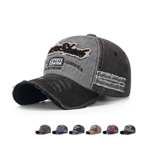Cappellino Da Baseball Vintage 100% Cotone Lavato Ricamato Bordo Sfilacciato Regolabile Sole Unisex Streetwear