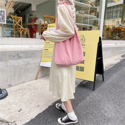 Women Canvas Hobo Bag Knot Adjustable Shoulder Strap Large Capacity Korean Ins Style Casual Shopping Tote