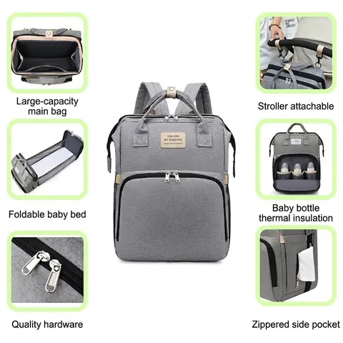 Multifunctional Diaper Bag Backpack Oxford Cloth Foldable Baby Bed Waterproof Large Capacity Stroller Hooks Travel Bags