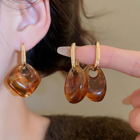 Retro Maillard Braune Acryl Geometrische Creolen Anhänger Ohrringe Mit 925 Sterling Silver Earring Post Vintage Stil Damen
