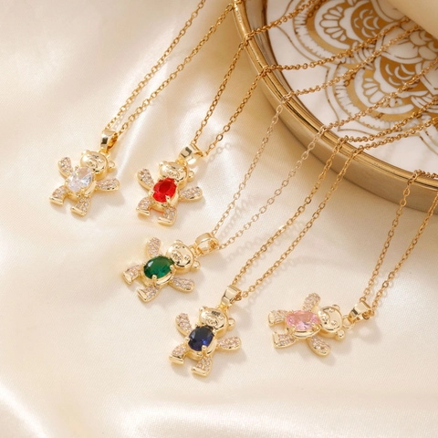 Collier Pendentif Ours en Peluche en Cuivre Zirconia Plaqué Or Forme d'Animal Chaîne de Clavicule pour Femmes Bijoux Cadeau