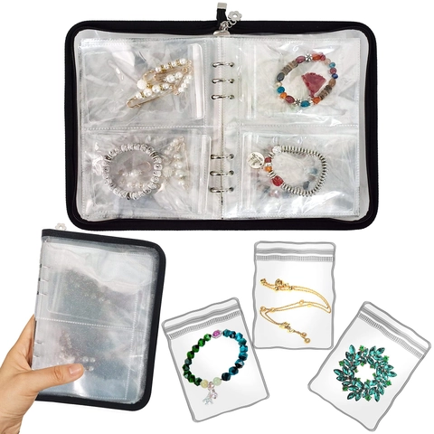 Schmuck Aufbewahrungsbuch Anti-Oxidation Transparente PVC Taschen Loseblatt Binder Ohrring Halskette Armband Organizer Tragbar
