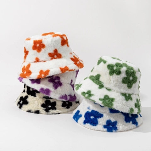Cappello Da Pescatore In Pelliccia Sintetica Peluche Stampa Floreale Inverno Caldo Antivento Esterno Casual Per Donne E Ragazze