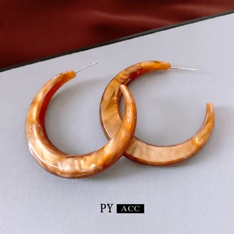 Pendientes De Aro En Forma De C De Resina Textura Mármol Con Silver Earring Post Joyería Geométrica Retro Para Mujer