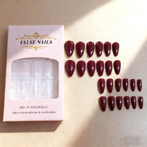 Glänzende Weinrote Künstliche Nägel Mandelform ABS Kunststoff Vollständige Abdeckung DIY Maniküre Elegante Frauen