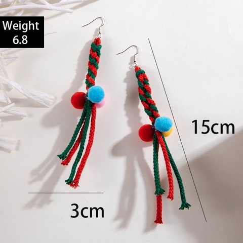 Kleurrijke Pompon Geweven Kralen Oorbellen Kerst Hangen Druppel Boheemse Stijl Feestelijke Mode Sieraden Voor Vrouwen