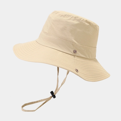 Wide Brim Sun Hat Polyester UV Protection Waterproof Hiking Fishing Boonie Bucket Hat With Adjustable Windproof Cord
