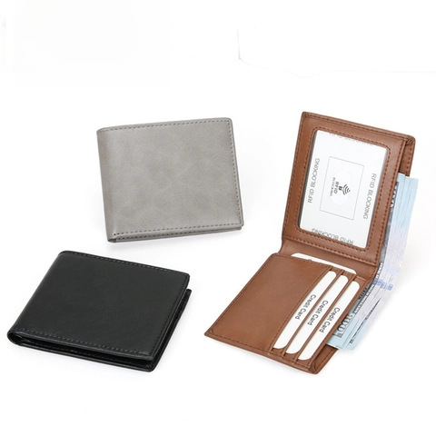 Portafoglio Uomo Bifold Blocco RFID Pelle Microfibra Sottile Vintage Slot Carte Multiple Finestra ID