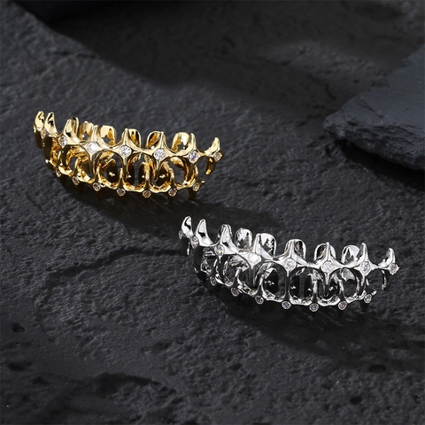 Hip Hop Star Pavé Rhinestone Σετ Grillz Δοντιών Επιχρυσωμένο Ασημί Χάλκινο Κόσμημα Δοντιών Αξεσουάρ για Άνδρες Γυναίκες Πάρτι