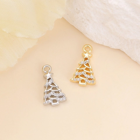 Tiny Sparkling Christmas Tree Pendant Metal Inlaid Zircon DIY Jewelry Making Charm Festive Elegant Accessory