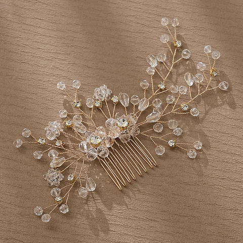 Pettine per Capelli da Sposa in Oro Fatto a Mano Con Strass Cristallo Fiore di Perla Artificiale Copricapo per Matrimonio Festa Donna Accessori