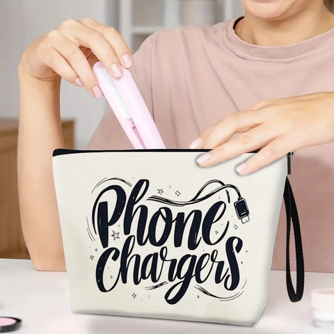Canvas Kosmetik Tasche Reise Organizer Beutel Phone Chargers Brief Druck Tragbare Digital Zubehör Hülle Mit Handschlaufe