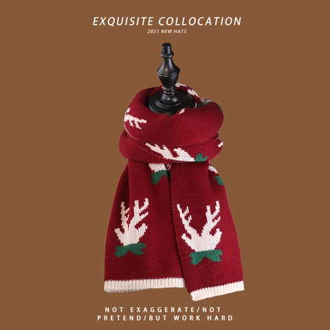 Sciarpa In Maglia Inverno Calda Natale Renna Plaid Pied-de-poule Nappa Lunga Moda Collo Per Donne Uomini Morbida