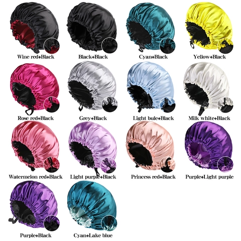 Women Adjustable Double Layer Satin Sleep Cap Silk Feel Hair Care Night Bonnet For Curly Hair Fashion Chemo Hat