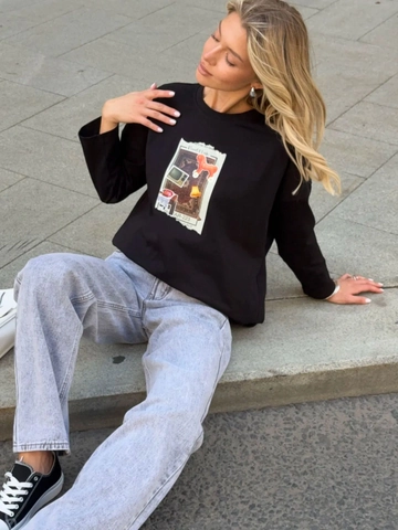 Dames T-Shirt Met Lange Mouwen Katoen Vintage Grafische Print Ronde Hals Oversized Drop Shoulder Retro Street Style Top