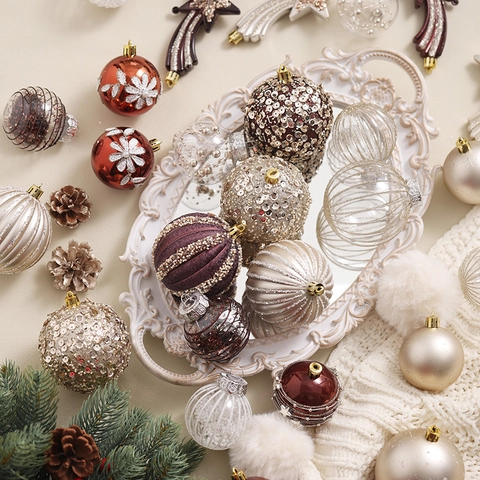 Christmas Ball Ornaments Plastic Painted Glitter Champagne Coffee Christmas Tree Decorations Luxury Shatterproof Hanging Decor