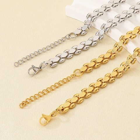 Edelstahl Uhrenarmband Kette Halskette Achtzehn K Vergoldet Geometrische Flache Gitterstruktur Verstellbar Streetwear Für Damen