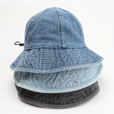 Washed Denim Bucket Hat Adjustable Drawstring Wide Brim Retro Cotton Sun Protection Streetwear Casual Unisex Fisherman Cap