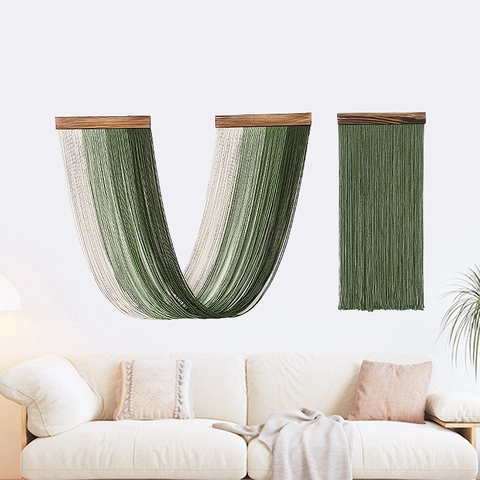 Macrame Wandbehang Handgefertigter Baumwollteppich Mit Holzstange Boho Nordische Lange Quasten Fransen Dekor Für Wohnzimmer